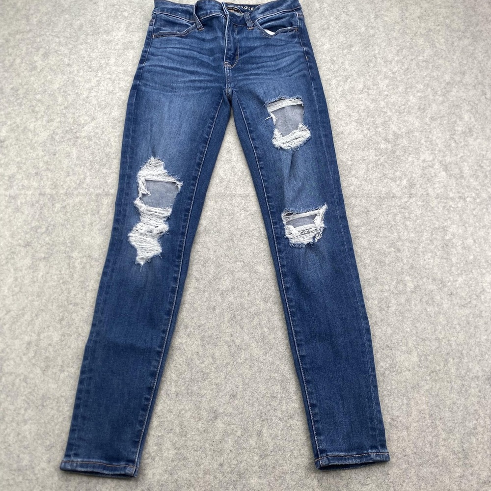 American Eagle Skinny Jeans Womens 2 Distressed Blue Next Level Stretch 26x27